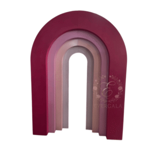 Luxury 3D layered arch backdrop wall in magenta and pink for modern wedding stage decoration