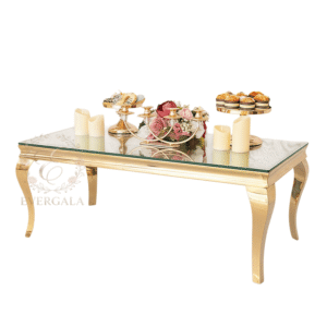 Gold frame glass coffee table, elegant wedding furniture wholesale