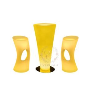 Versatile LED cocktail table with a rechargeable base that offers color-changing lighting. Ideal for night events, wedding parties, corporate functions and themed parties, creating a vibrant atmosphere.