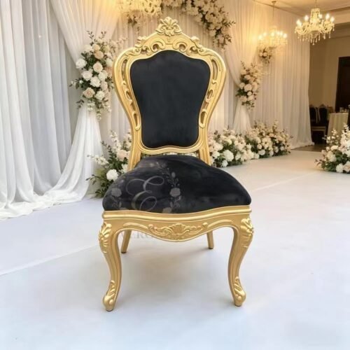 Luxury Gold Carved Wedding Chair, Black Velvet Upholstered Banquet Chair for Wedding Reception (2) Luxury Gold Carved Wedding Chair, Black Velvet Upholstered Banquet Chair for Wedding Reception (2)