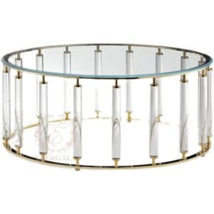 Clear acrylic round coffee table, modern luxury stainless steel small glass sofa side table for living room