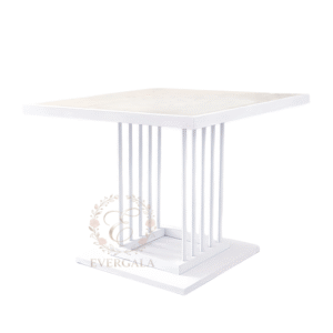 Minimalist square bistro table with white powder-coated base.
