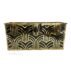 Stunning Art Deco style bar counter with intricate gold fan pattern cutouts, made of reflective stainless steel. Perfect for 1920s themed weddings, Gatsby parties, luxury events and upscale receptions. Customizable sizes available.