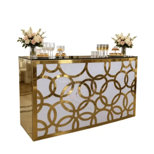 Art Deco style interlocking circle gold mirror wedding bar counter in stainless steel