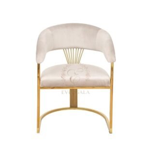 Luxury beige curved gold armrest dining chair for restaurant banquet