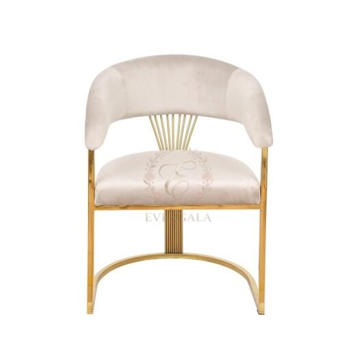 Luxury beige curved gold armrest dining chair for restaurant banquet