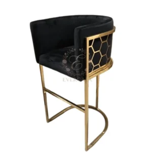 Black velvet upholstered bar stool with decorative gold pattern stainless steel frame for clubs