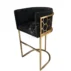 Black velvet upholstered bar stool with decorative gold pattern stainless steel frame for clubs