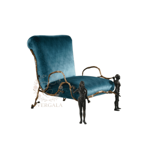 Luxury blue gold frame single sofa, elegant upholstered armchair for wedding banquet hotel