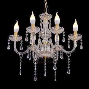 Classic vintage candle style crystal chandelier with elegant hanging droplets for traditional wedding venues