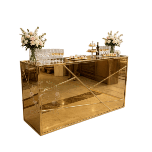 Commercial grade gold stainless steel event bar counter for wedding rental companies