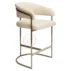 Contemporary bar stool with soft cream white upholstery and stylish curved backrest, supported by a sleek gold metal frame. Ergonomic comfort, ideal for wedding bars, bridal showers, hotel event spaces and banquet setups.