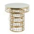 Wholesale round stainless steel cake table featuring decorative hanging crystal raindrops.