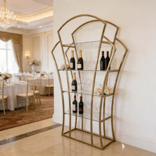 curved gold oval wine rack display stand for wedding receptions (1) curved gold oval wine rack display stand for wedding receptions (1)