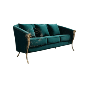 Luxury dark green double sofa, gold frame upholstered loveseat for wedding banquet hotel