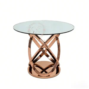 Unique designer round cake table with spiral metal stand.