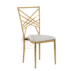 Contemporary gold stainless steel dining chair with a diamond-shaped geometric laser-cut backrest, factory direct supply