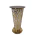 Elegant cocktail table with a decorative diamond-patterned gold mesh base and a smooth black top. Perfect for wedding banquets, cocktail hours and themed events, offering both style and stability.