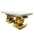 Modern double C-shape metal base dining table, designer stainless steel furniture for high-end wedding venues.