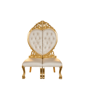 Double heart shaped back wedding chair with gold stainless steel frame.