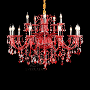 Unique dramatic ruby red crystal chandelier for gothic style weddings and bold event venue decoration