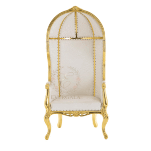 Elegant high back gold stainless steel wedding chair for couple.