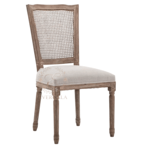Elegant Louis style solid wood chair featuring an intricate ornate carved pattern on the round backrest for luxury wedding decor