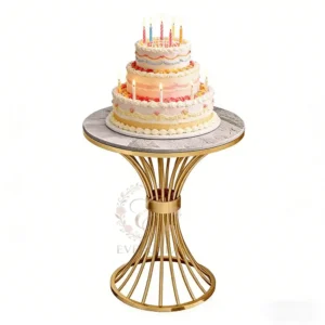 Unique designer round cake table with Grail metal stand