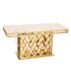 Luxury wedding table decor featuring a diamond quilted stone top and gold stainless steel fish scale base, wholesale event furniture for reception centerpieces, premium supply by EverGala.