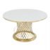 Luxury wedding table featuring a round glass top and hollow-out metal pedestal, commercial grade banquet furniture for event reception centerpieces, Foshan bespoke supply by EverGala.