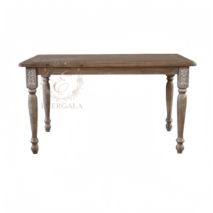 EverGala vintage French country solid wood dining table with hand-carved details and distressed finish, ideal for rustic hotel, boutique B&B, and floral event spaces.