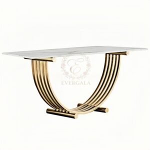 Foshan factory supply marble top banquet table, luxury gold stainless steel U-shaped pipe base, high-end event furniture by EverGala.