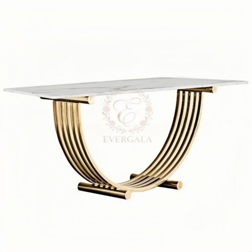 Foshan factory supply marble top banquet table, luxury gold stainless steel U-shaped pipe base, high-end event furniture by EverGala.