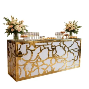 Luxury floral laser cut stainless steel wedding bar counter with gold mirror finish