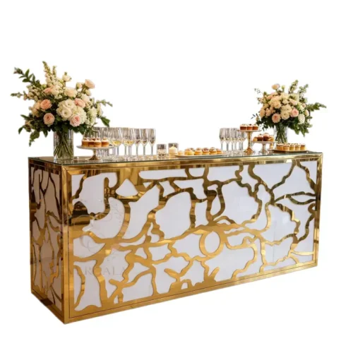 Luxury floral laser cut stainless steel wedding bar counter with gold mirror finish