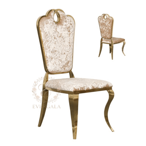 Classical gold stainless steel banquet chair featuring a French tufted fabric high backrest, premium seating for upscale hotel events