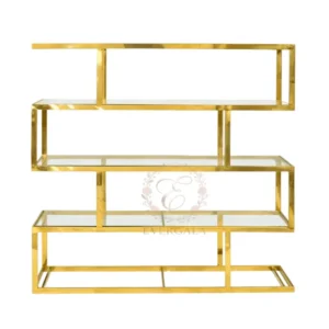 Contemporary wine rack with a clean geometric grid design in polished gold metal. Ideal for modern weddings, corporate events and minimalist-themed parties.