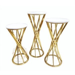 Geometric gold wire stainless steel wedding centerpiece riser for reception table floral arrangements