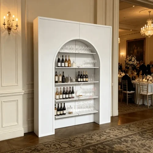 gold arched multi-tier wine rack display stand for wedding events (1) gold arched multi-tier wine rack display stand for wedding events (1)