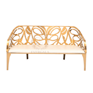 Luxury gold hollow out double sofa, modern upholstered loveseat for wedding venue hotel
