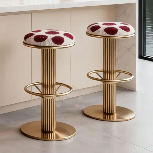 gold metal bar stool with polka dot cushion for wedding reception events (1) gold metal bar stool with polka dot cushion for wedding reception events (1)