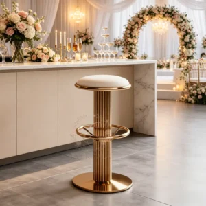 gold metal bar stool with polka dot cushion for wedding reception events (3)