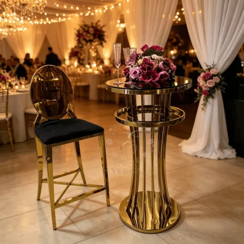 gold spiral base high cocktail table round top for wedding banquet events (1) gold spiral base high cocktail table round top for wedding banquet events (1)