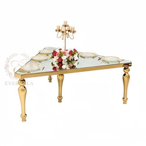 Gold Stainless Steel Base Triangle Glass Top Luxury Banquet Wedding Table
