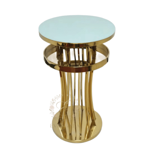 Wholesale round gold pedestal cake table with a sleek trumpet base