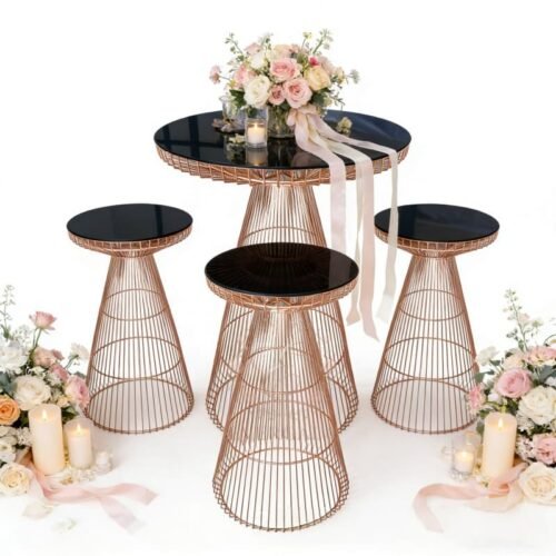 gold wire cone-shaped high cocktail table for wedding events (1) gold wire cone-shaped high cocktail table for wedding events (1)