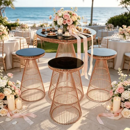 gold wire cone-shaped high cocktail table for wedding events (1) gold wire cone-shaped high cocktail table for wedding events (1)