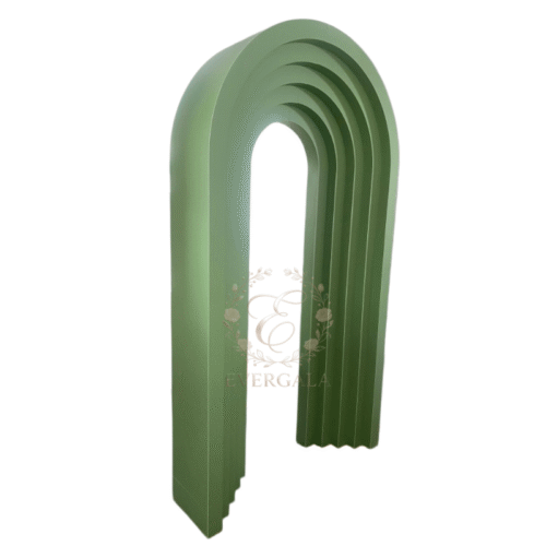 matte green arch backdrop for modern wedding party and event decor
