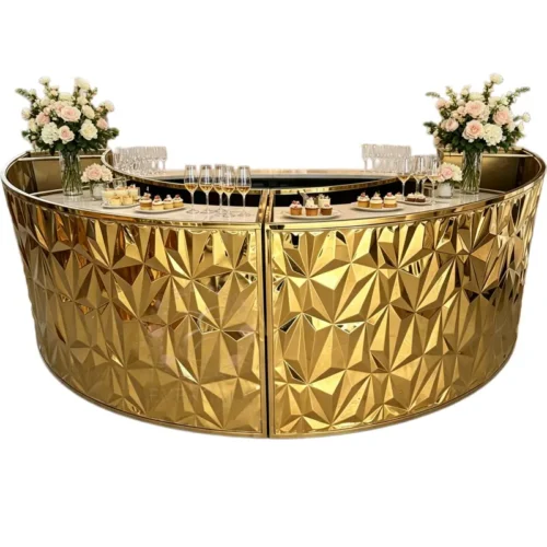 Half round gold embossed wedding bar counter with semicircle stainless steel frame