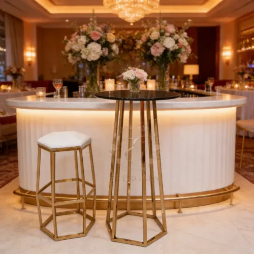 hexagonal gold frame high cocktail table for modern wedding events (1) hexagonal gold frame high cocktail table for modern wedding events (1)